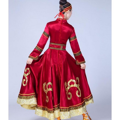 Chinese folk dance costumes for women female Mongolian minority grassland  party cosplay dance clothes female large swing skirt costumes robes